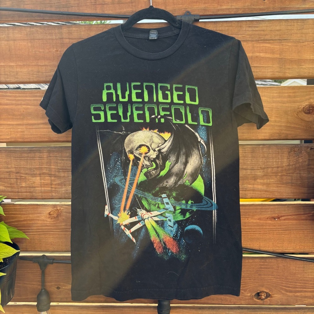 Avenged Sevenfold T-Shirt Men Small Black Excellent Sci-Fi Skull Graphic Tee